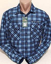 Сорочка чоловіча на флісі Hetai vd-0070 синя картата класична, тепла чоловіча сорочка на зиму фліс 3XL