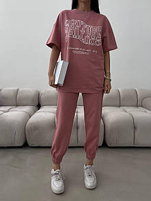 Костюм спортивний жіночий рожевий літній футболка та штани оверсайз Couture M