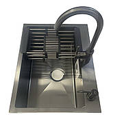 Набор Мойка для кухни Luminex 6045 PVD в сборе со смесителем, корзиной и сифоном, стальная раковина на кухню