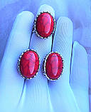 Великий срібний набір сережки кільце каміння корал, фото 3