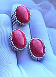 Великий срібний набір сережки кільце каміння корал, фото 2