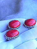 Великий срібний набір сережки кільце каміння корал, фото 7