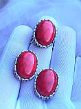 Великий срібний набір сережки кільце каміння корал, фото 5