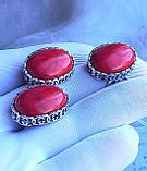 Великий срібний набір сережки кільце каміння корал, фото 9
