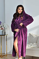Халат махровий довгий на запах з капюшоном та кишенями жіночий Норма+Батал Фіолетовий