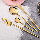 Набір столових приладів 24 шт, нержавіюча сталь, Золото / Кухонний столовий набір / Набір вилок та ложок, фото 5