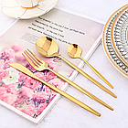 Набір столових приладів 24 шт, нержавіюча сталь, Золото / Кухонний столовий набір / Набір вилок та ложок, фото 2