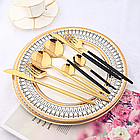 Набір столових приладів 24 шт, нержавіюча сталь, Золото / Кухонний столовий набір / Набір вилок та ложок, фото 3