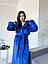 Халат махровий довгий на запах з капюшоном та кишенями жіночий Норма+Батал Синій, фото 3