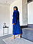 Халат махровий довгий на запах з капюшоном та кишенями жіночий Норма+Батал Синій, фото 2