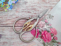Винтажные ножницы для рукоделия "ЛЕБЕДЬ", 105 мм, цвет ручек - СЕРЕБРО/ЗОЛОТО (матовое)
