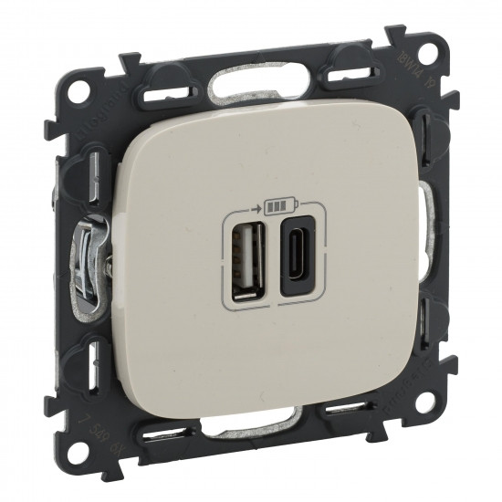 Legrand Розетка Valena ALLURE USB-А+USB-С, 3А 5В, слонова кістка