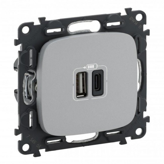 Legrand Розетка Valena ALLURE USB-А+USB-С, 3А 5В, алюміній