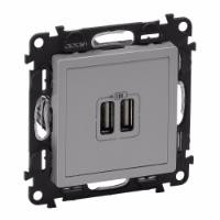 Legrand USB для заряджання подвійна Алюміній, Valena LIFE