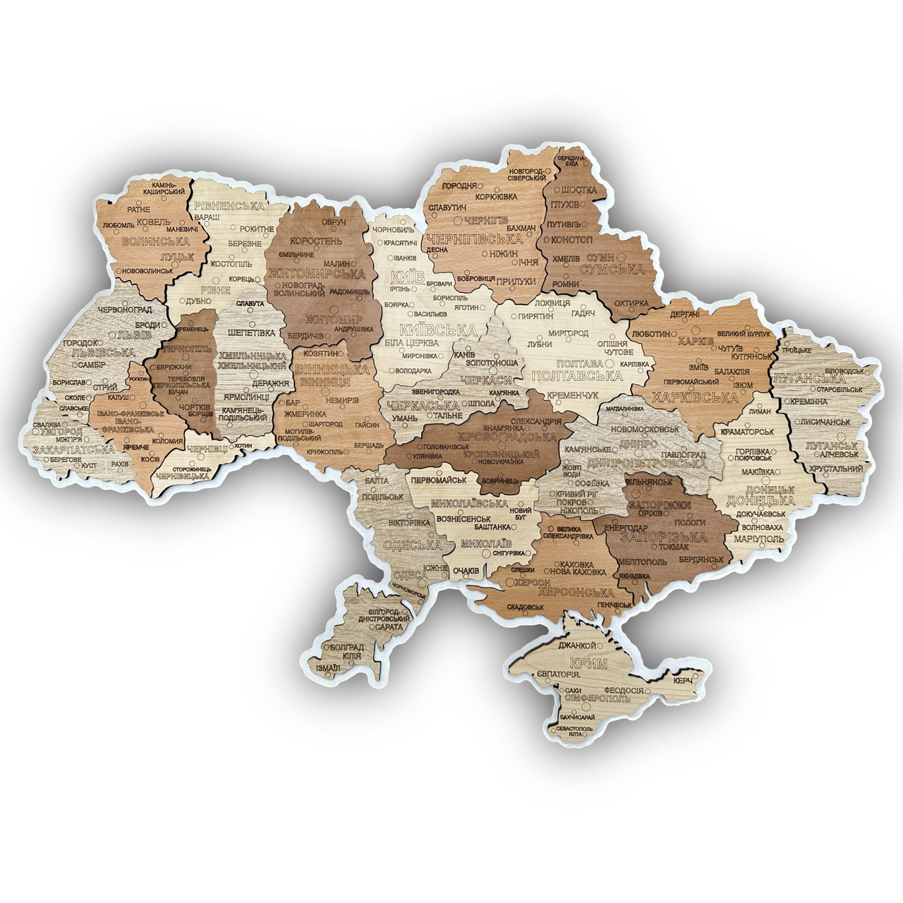 Дерев'яна карта України, багатошарова 3D, настінна, 100*70 см