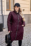 Стеганная зимняя куртка-пальто с капюшоном женская Большого размера Бордо