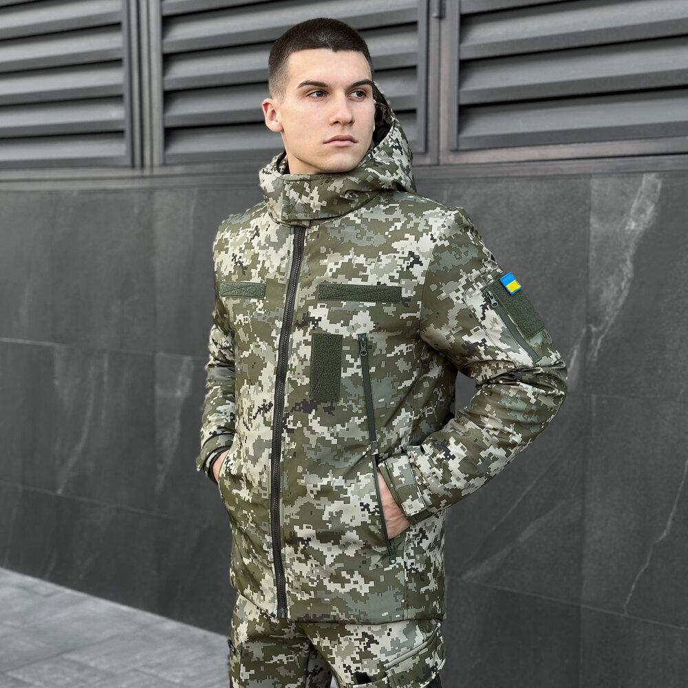 Куртка тактична зимова Pobedov Motive 1420 р.3XL, піксель +5 - (-20°С) / бушлат зимовий
