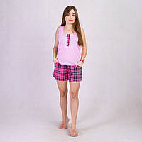 Пижама женская с шортами хлопок на лето розовая в клеточку 46-54