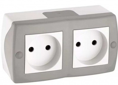 Розетка подвійна без з/з Mono Electric OCTANS IP20 сірий, фото 1