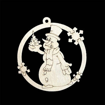 Дерев'яна новорічна іграшки з фанери, Cніговичок, 9 см