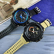 Чоловічий наручний тактичний годинник Skmei 1343 Black-Khaki Wristband, фото 6