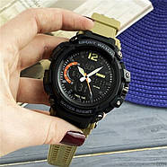 Чоловічий наручний тактичний годинник Skmei 1343 Black-Khaki Wristband, фото 3