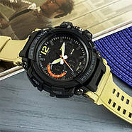 Чоловічий наручний тактичний годинник Skmei 1343 Black-Khaki Wristband, фото 4