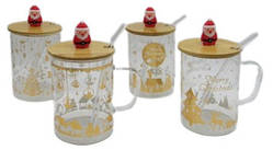 Чашка скляна Новорічна казка, 380 мл, з трубочкою, кришка бамбук