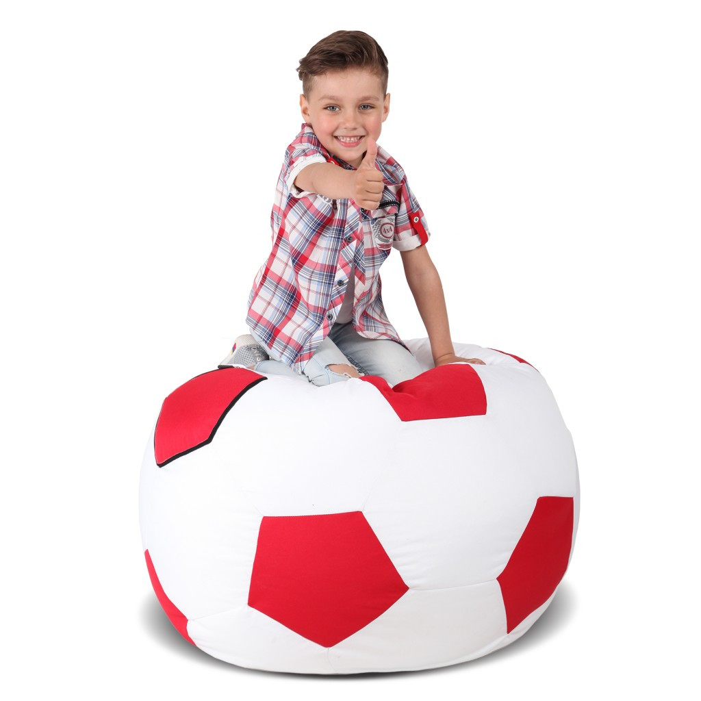 Кресло мешок мяч 70*70 см бело-красное в виде мяча, бескаркасное кресло мяч для детей и взрослых ткань оксфорд - фото 1 - id-p2013003847