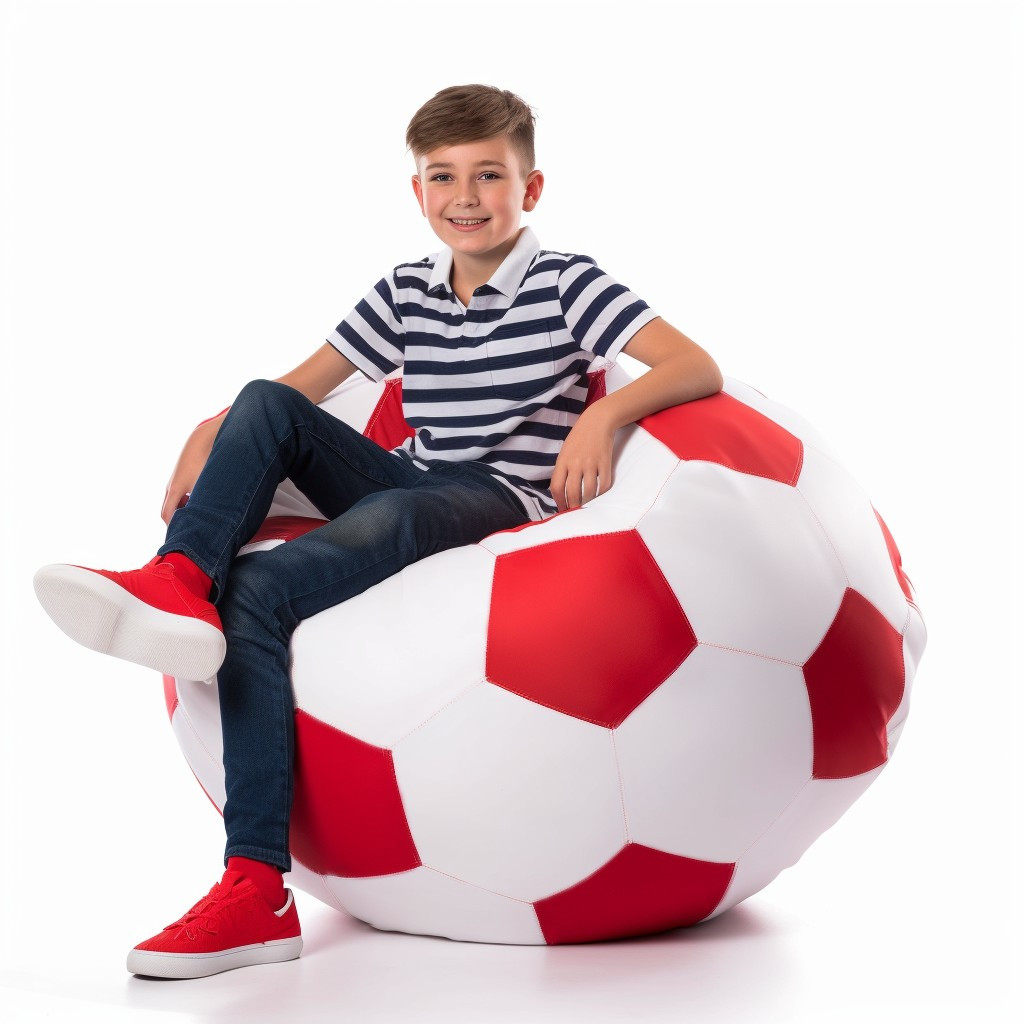 Кресло мешок мяч 70*70 см бело-красное в виде мяча, бескаркасное кресло мяч для детей и взрослых ткань оксфорд - фото 2 - id-p2013003847