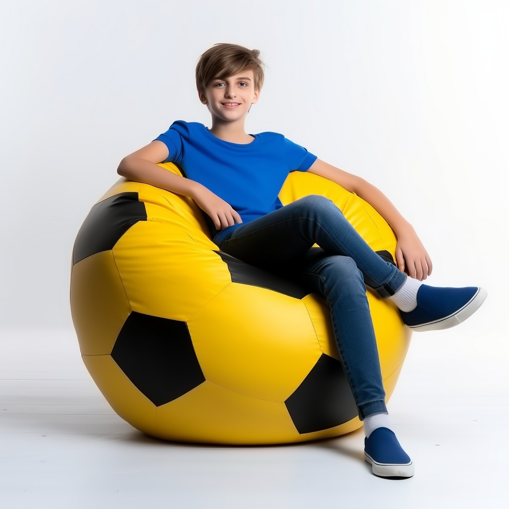 Кресло мешок мяч 100*100 см желто-черное в виде мяча, бескаркасное кресло мяч для детей и взрослых ткань оксфорд - фото 1 - id-p2013003851