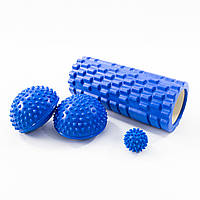 Набір для масажу 3в1 масажний ролик МФР + м'ячик масажер для спини ніг +напівсфера 2шт OSPORT Set 41 (n-0071) Синій