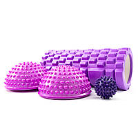 Набір для масажу 3в1 масажний ролик МФР + м'ячик масажер для спини ніг +напівсфера 2шт OSPORT Set 41 (n-0071) Фіолетовий
