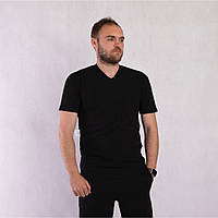 Футболка чоловіча трикотажна однотонна літня чорна 48-64р