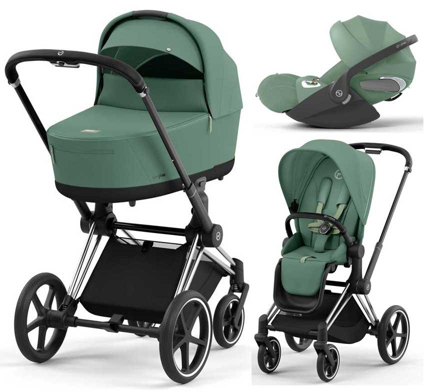 Cybex Priam 4.0 коляска 3 в 1 Leaf Green шасі Chrome Black автокрісло Cloud T i-Size, фото 1