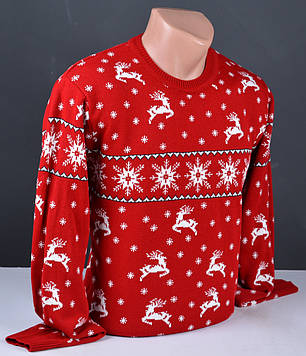 Чоловічий светр з оленями червоний | Чоловічий новорічний джемпер з оленями Туреччина 8072