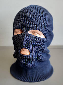Тактична в'язана балаклава Синя / Балаклава з 3 отворами