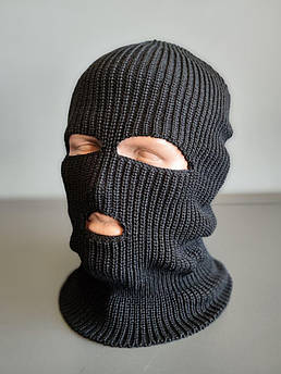 Тактична в'язана балаклава Чорна / Балаклава з 3 отворами