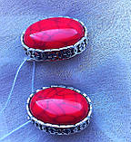Великі срібні сережки корал камінь, фото 2