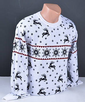 Чоловічий светр з оленями білий | Чоловічий новорічний джемпер з оленями Туреччина 8074