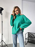 Затишна жіноча кофта з трикотажної ангори зелена, фото 2