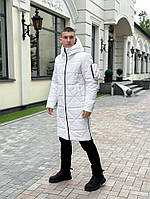 Мужская зимняя куртка удлиненная с капюшоном белая Pobedov Zmist