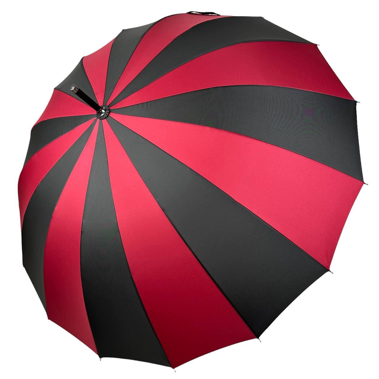 Жіноча парасоля-тростина на 16 спиць з контрастними секторами, напівавтомат від фірми Toprain, бордовий, 0616-4