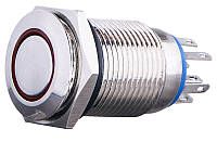 TYJ 16-362 Кнопка металлическая плоская з фиксац. 2NO+2NC, с подсветкой, красная 220V.