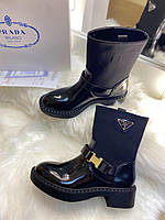 Женские кожаные сапоги Prada , полусапожки Прада с нейлоновым верхом в черном цвете, ботинки, 38 размер