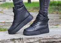 Женские кроссовки Зима чёрного цвета из ЭКО кожи