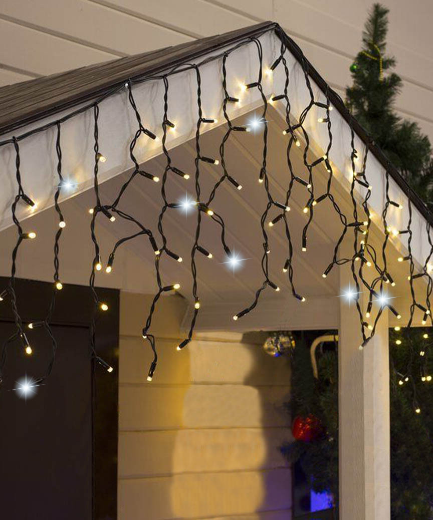 Вулична гірлянда бахрома 160 LED+FLASH, 5x0,7м, 220В, чорний каучук, статичний режим+мерехтіння, IP68