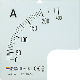 Шкала 200/5А до амперметра А-72-6