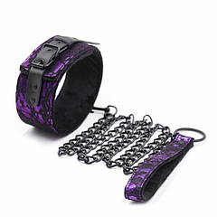 Нашийник з повідцем натуральна шкіра Purple Bondage Neck Collar