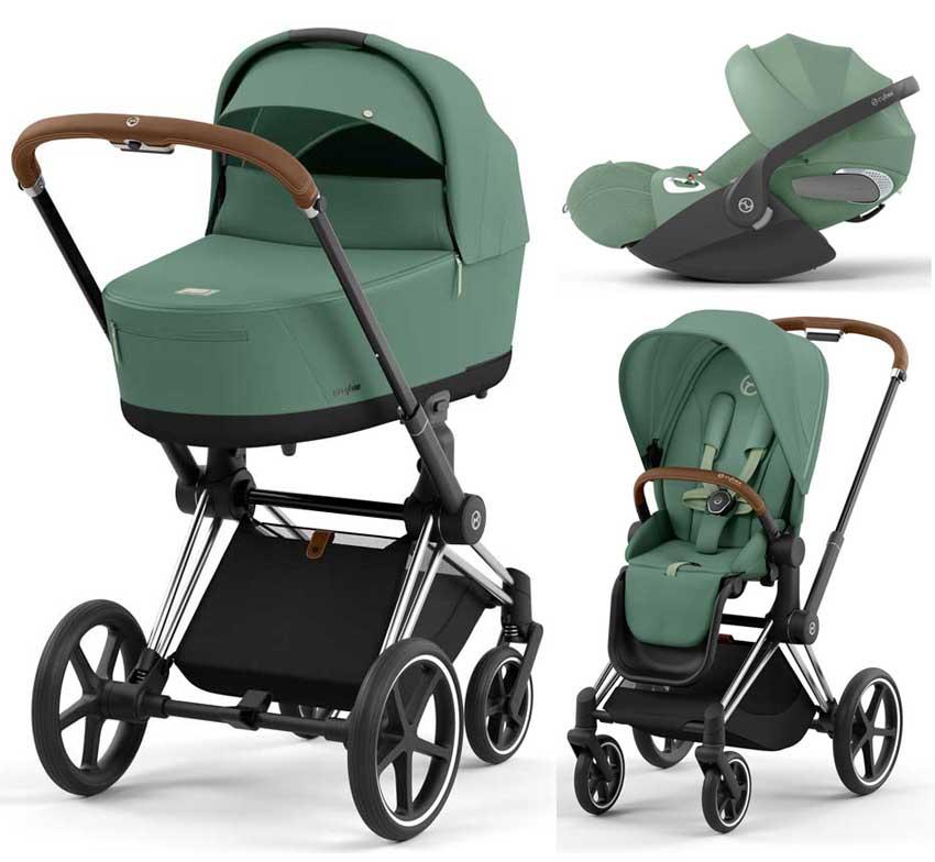 Cybex Priam 4.0 коляска 3 в 1 Leaf Green шасі Chrome Brown автокрісло Cloud T i-Size, фото 1